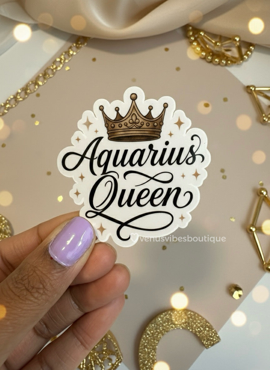 Aquarius Queen Sticker – Zodiac Astrology Laptop, Phone & Journal Sticker | Aquarius Gift